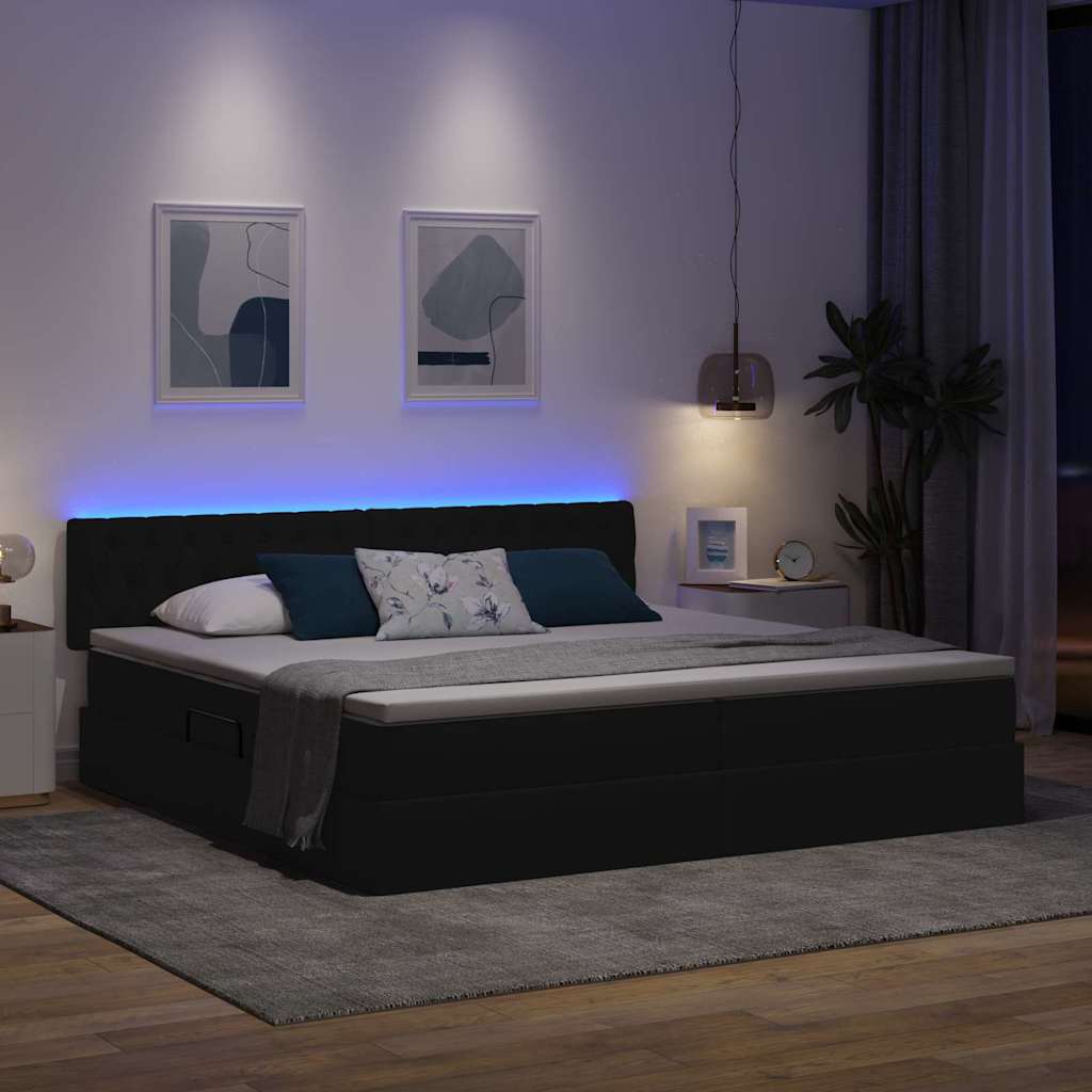 Krevet s prostorom za pohranu s LED-om Crna 200 x 200 cm