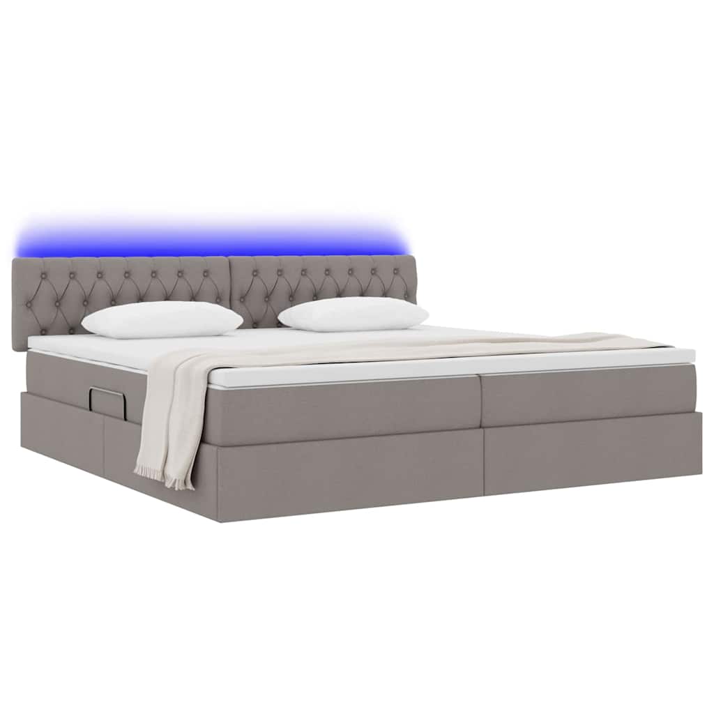 LED krevet za pohranu s madracem Sivosmeđa 200 x 200 cm Tkanina