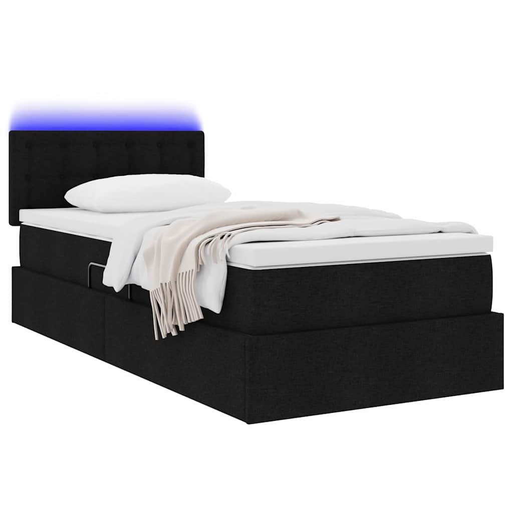 LED krevet za pohranu s madracem Crna 90 x 190 cm Tkanina