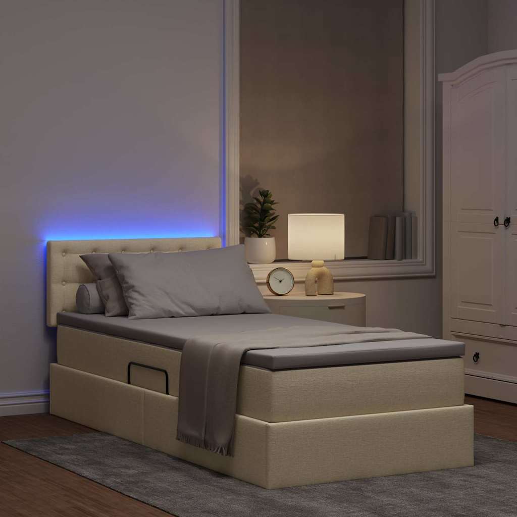 LED krevet za pohranu s madracem Krema 90 x 190 cm Tkanina