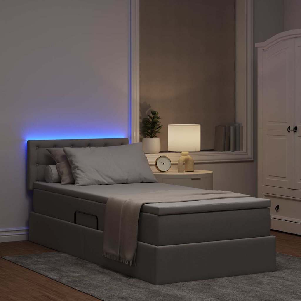 Krevet s prostorom za pohranu s LED-om Sivo-smeđa 90 x 200 cm