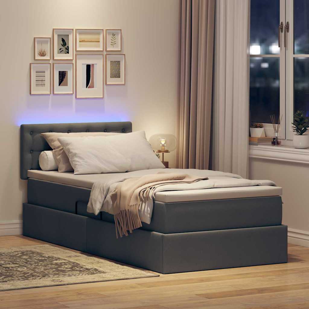 Krevet s prostorom za pohranu s LED-om Tamno siva 100 x 200 cm