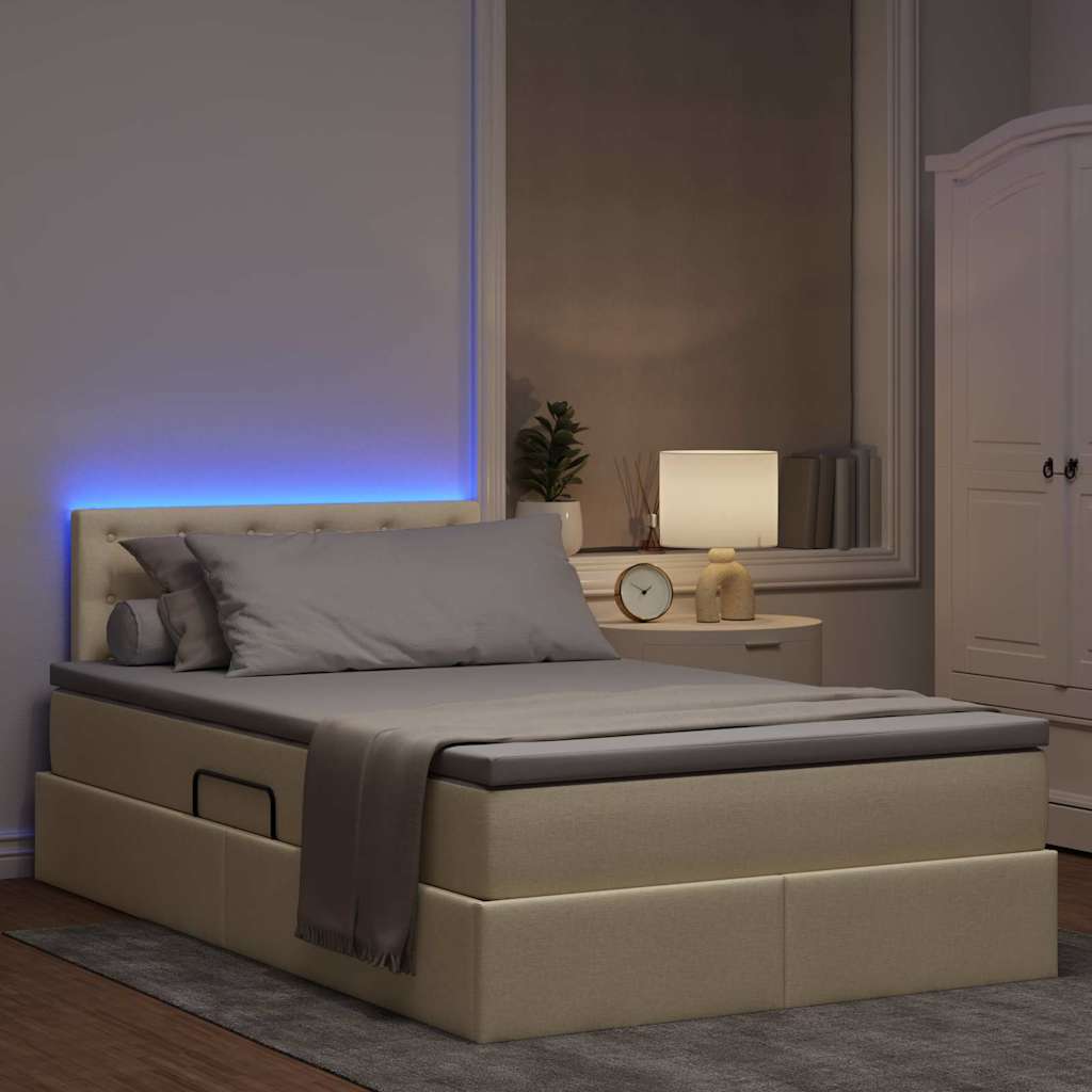 Krevet s prostorom za pohranu s LED-om Krema 120 x 190 cm