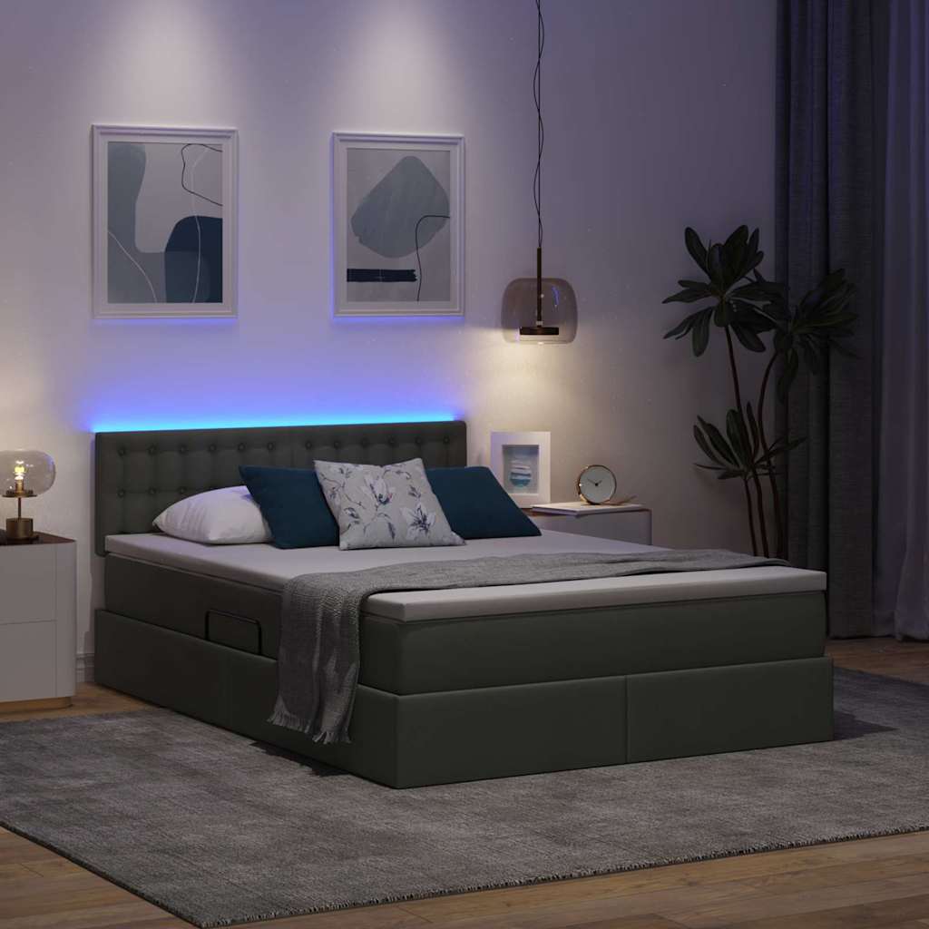 Krevet s prostorom za pohranu s LED-om Tamno siva 140 x 200 cm