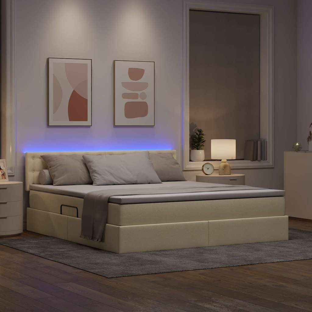 Krevet s prostorom za pohranu s LED-om Krema 180 x 200 cm