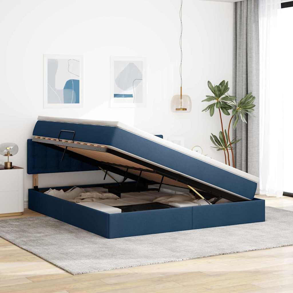 LED krevet za pohranu s madracem Plava 180 x 200 cm Tkanina