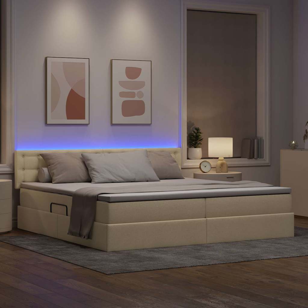 Krevet s prostorom za pohranu s LED-om Krema 200 x 200 cm
