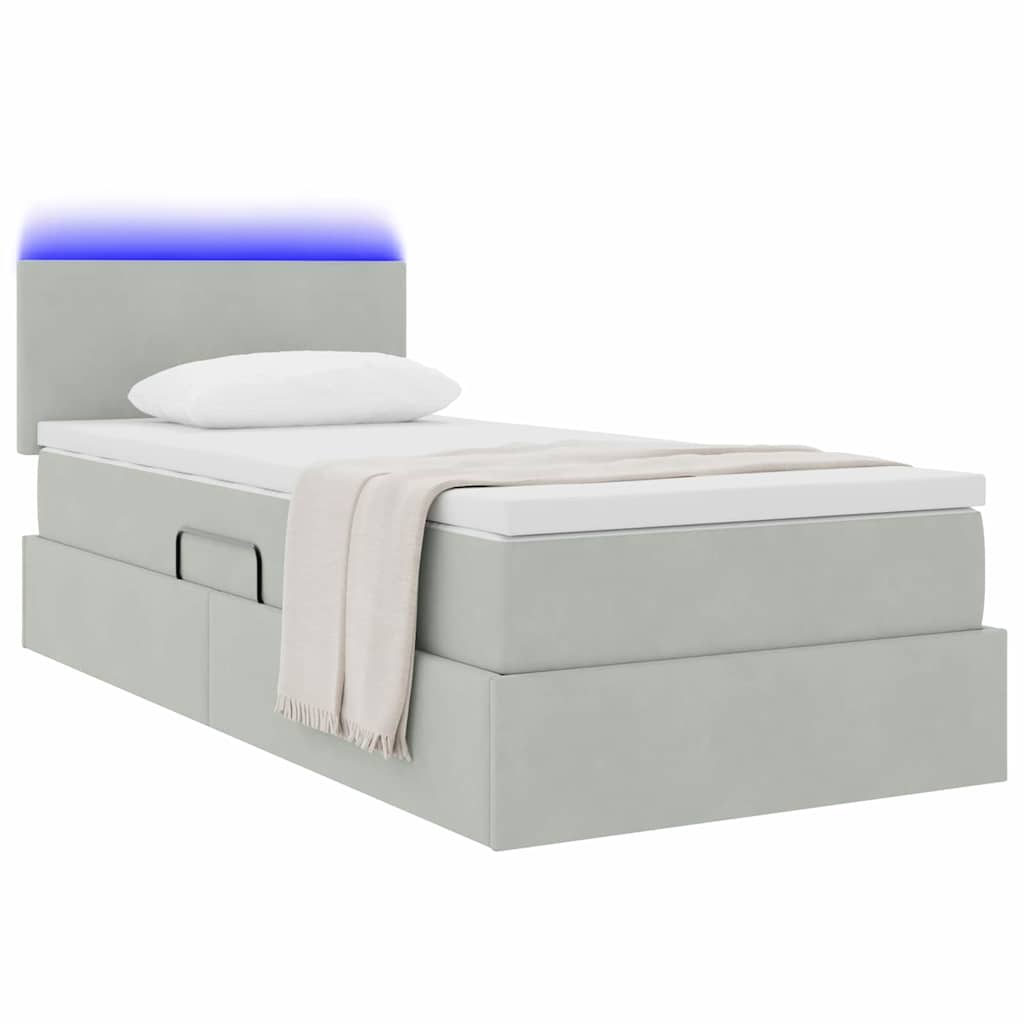 LED krevet za pohranu s madracem Svjetlosiva 90 x 200 cm Baršun
