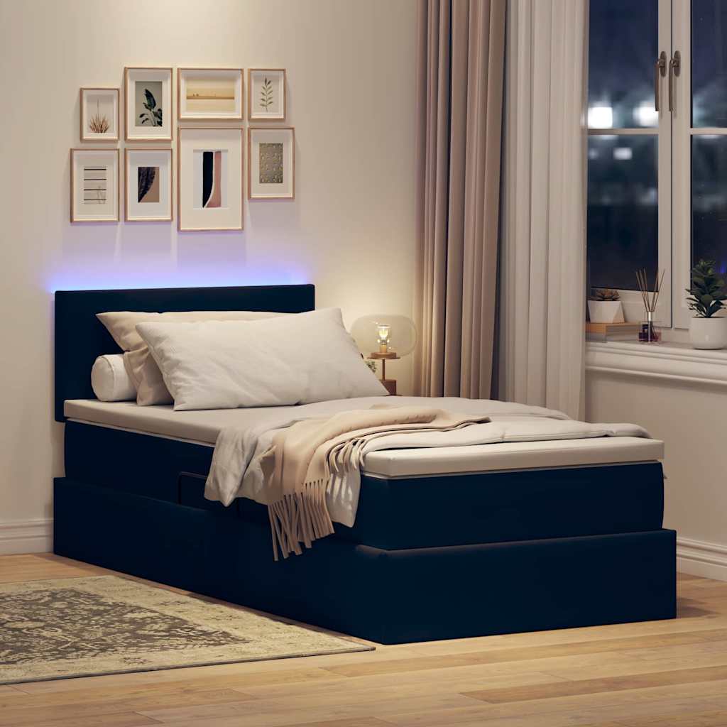 Krevet s prostorom za pohranu s LED-om Crna 90 x 200 cm Baršun