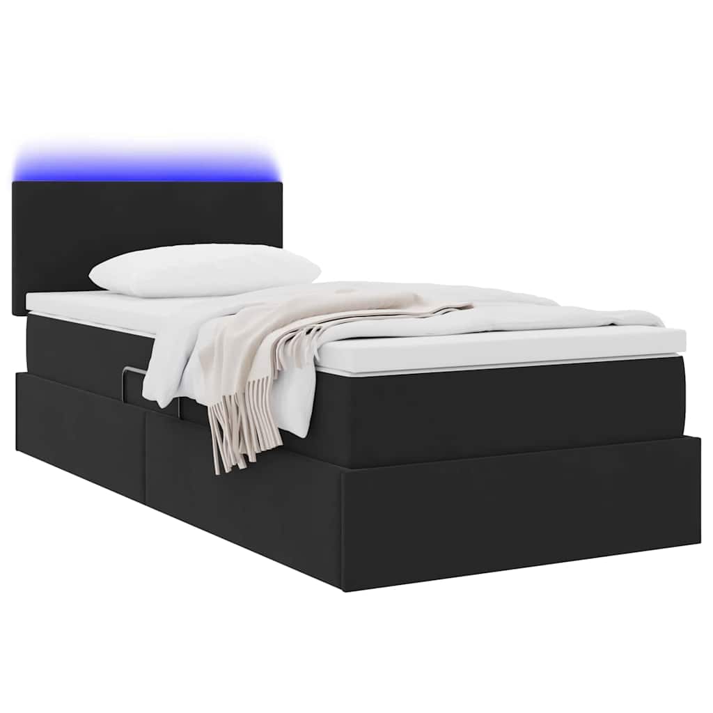Krevet s prostorom za pohranu s LED-om Crna 90 x 200 cm Baršun
