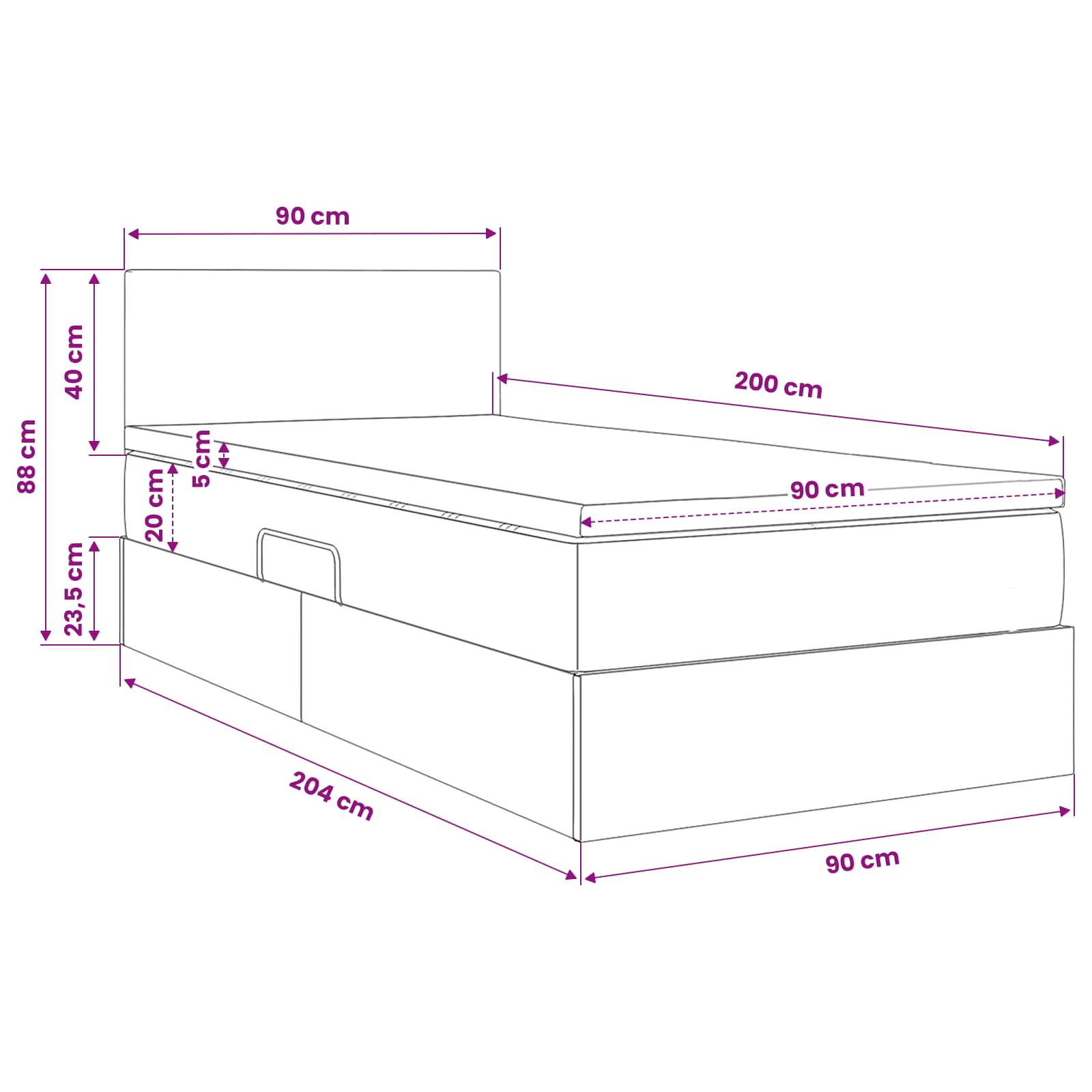 Krevet s prostorom za pohranu s LED-om Tamnozelena 90 x 200 cm