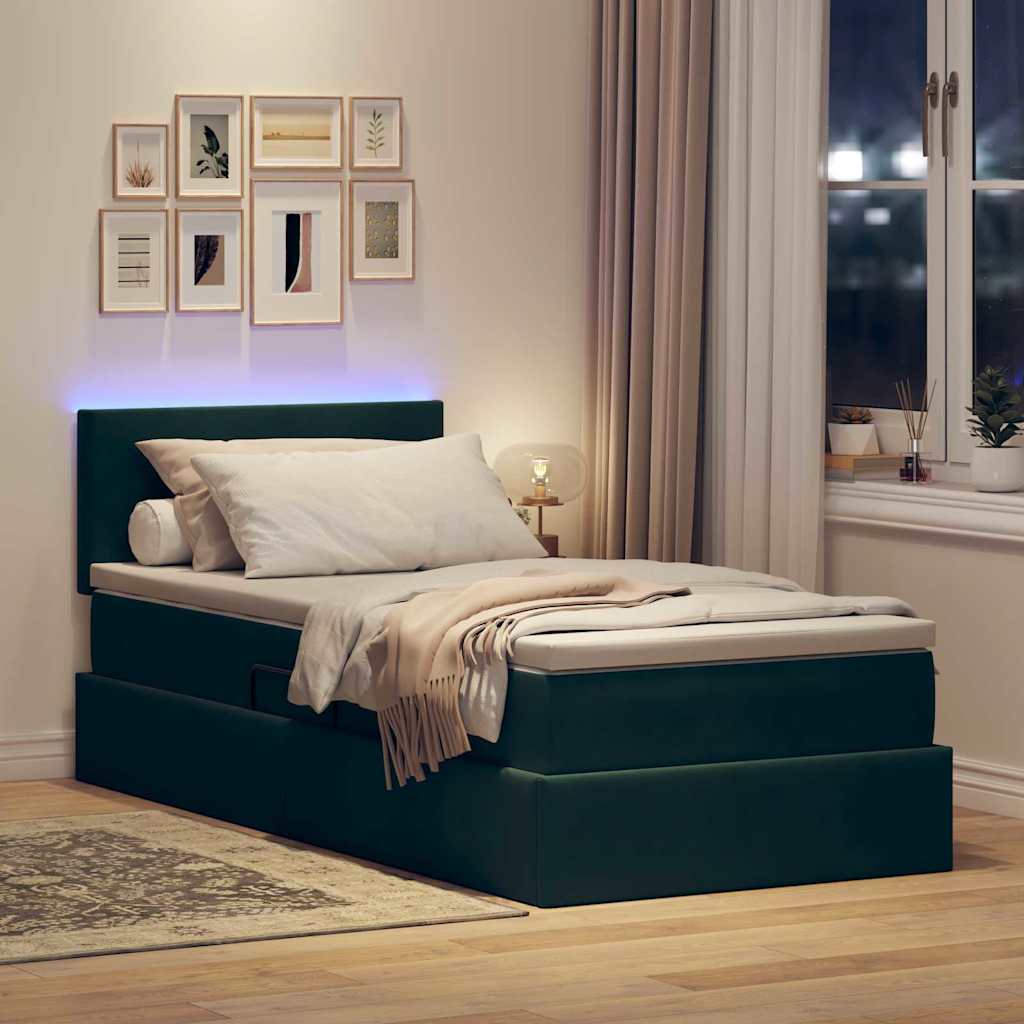 Krevet s prostorom za pohranu s LED-om Tamnozelena 100 x 200 cm