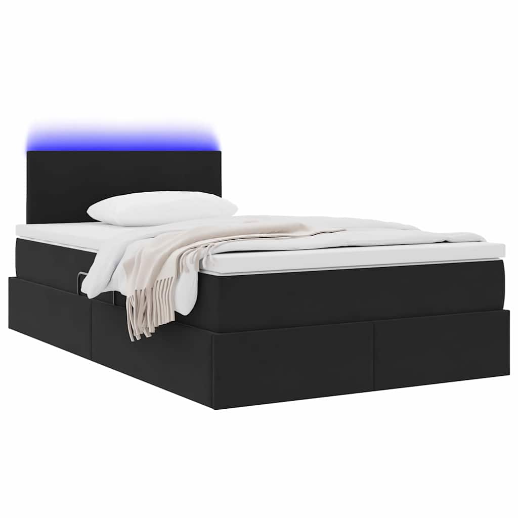 Krevet s prostorom za pohranu s LED-om Crna 120 x 200 cm Baršun