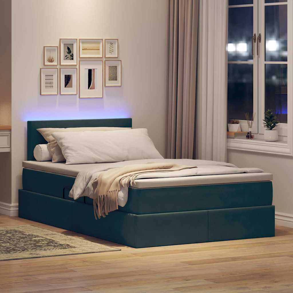 Krevet s prostorom za pohranu s LED-om Tamnozelena 120 x 200 cm