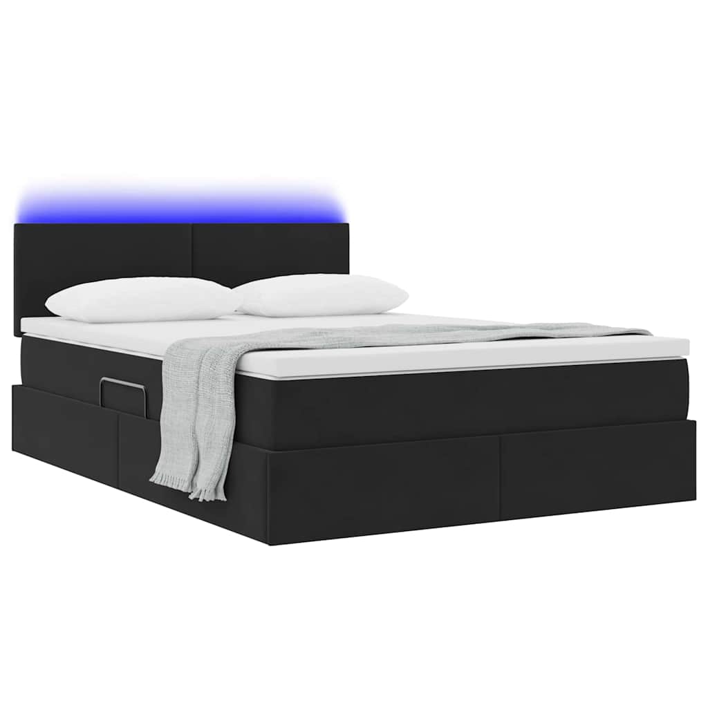 Krevet s prostorom za pohranu s LED-om Crna 140 x 190 cm Baršun