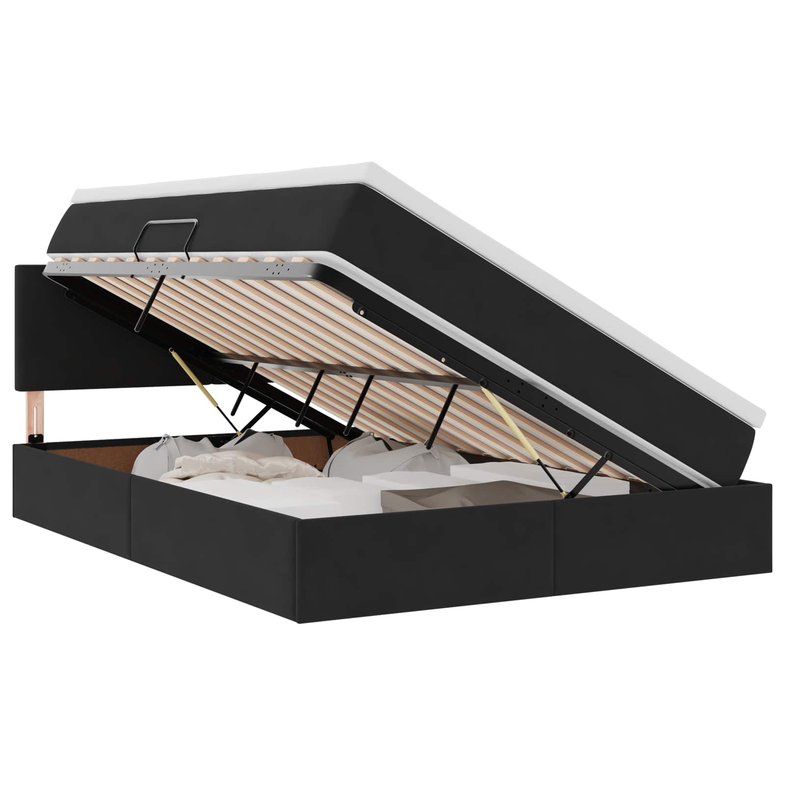 Krevet s prostorom za pohranu s LED-om Crna 140 x 200 cm Baršun
