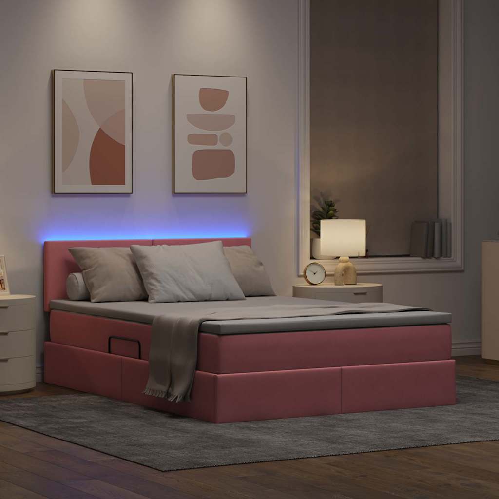 Krevet s prostorom za pohranu s LED-om Ružičasta 140 x 200 cm