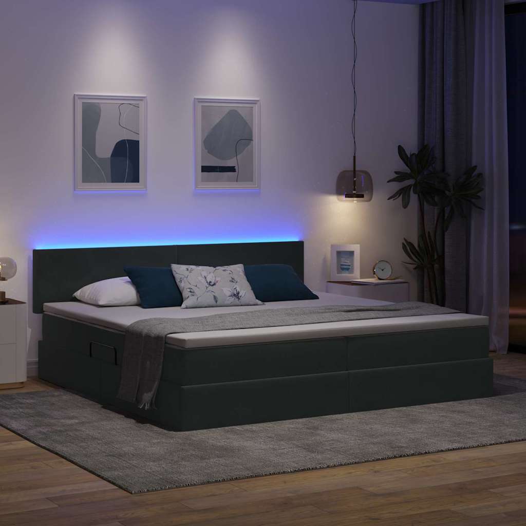 Krevet s prostorom za pohranu s LED-om Tamno siva 200 x 200 cm