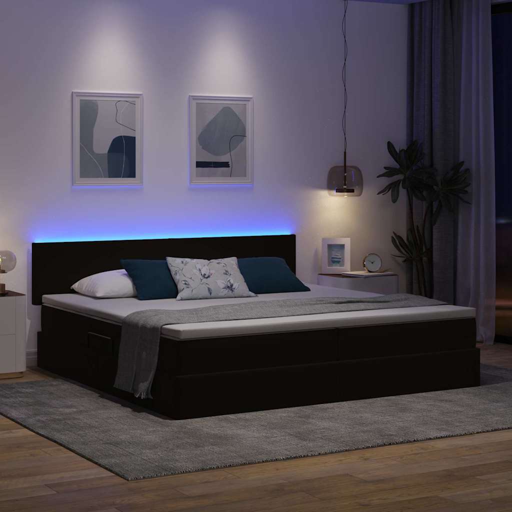 Krevet s prostorom za pohranu s LED-om Crna 200 x 200 cm Baršun