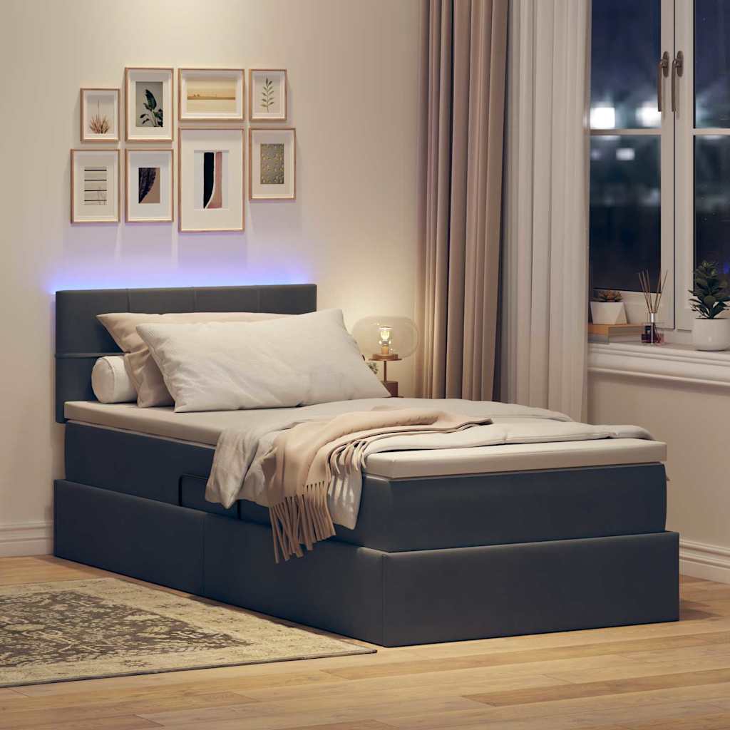 Krevet s prostorom za pohranu s LED-om Tamno siva 90 x 190 cm