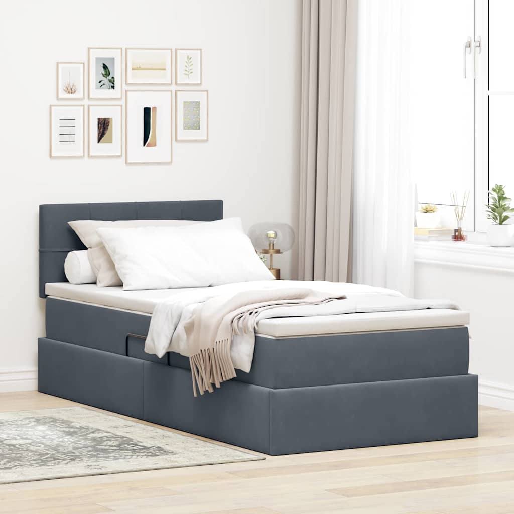 Krevet s prostorom za pohranu s LED-om Tamno siva 90 x 190 cm