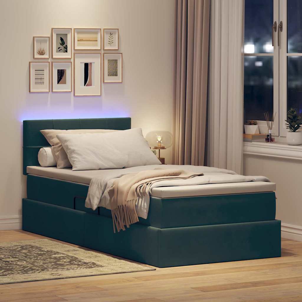 Krevet s prostorom za pohranu s LED-om Tamnozelena 90 x 190 cm