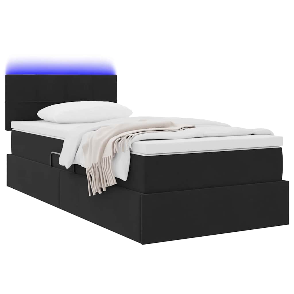 Krevet s prostorom za pohranu s LED-om Crna 90 x 200 cm Baršun