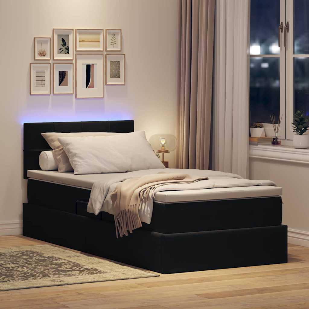 LED krevet za pohranu s madracem Crna 100 x 200 cm Baršun