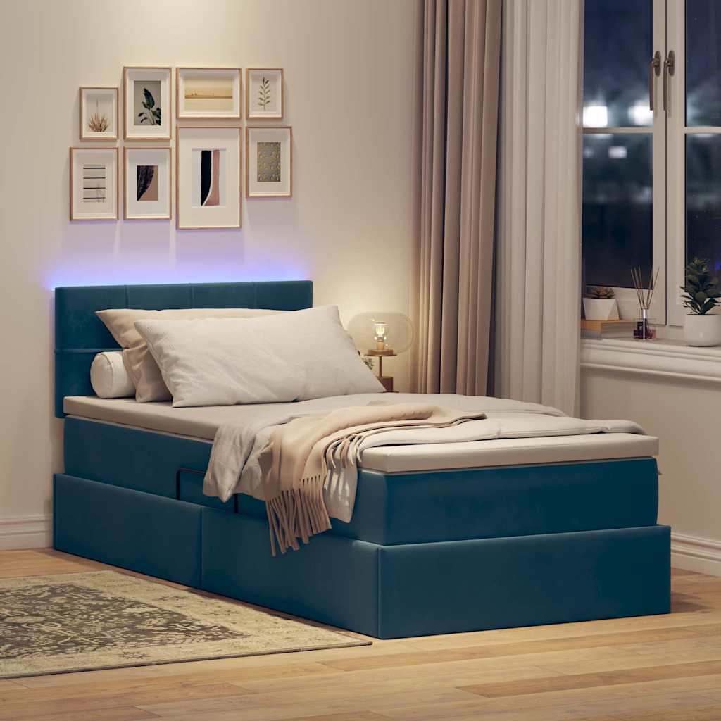 Krevet s prostorom za pohranu s LED-om Tamno plava 100 x 200 cm