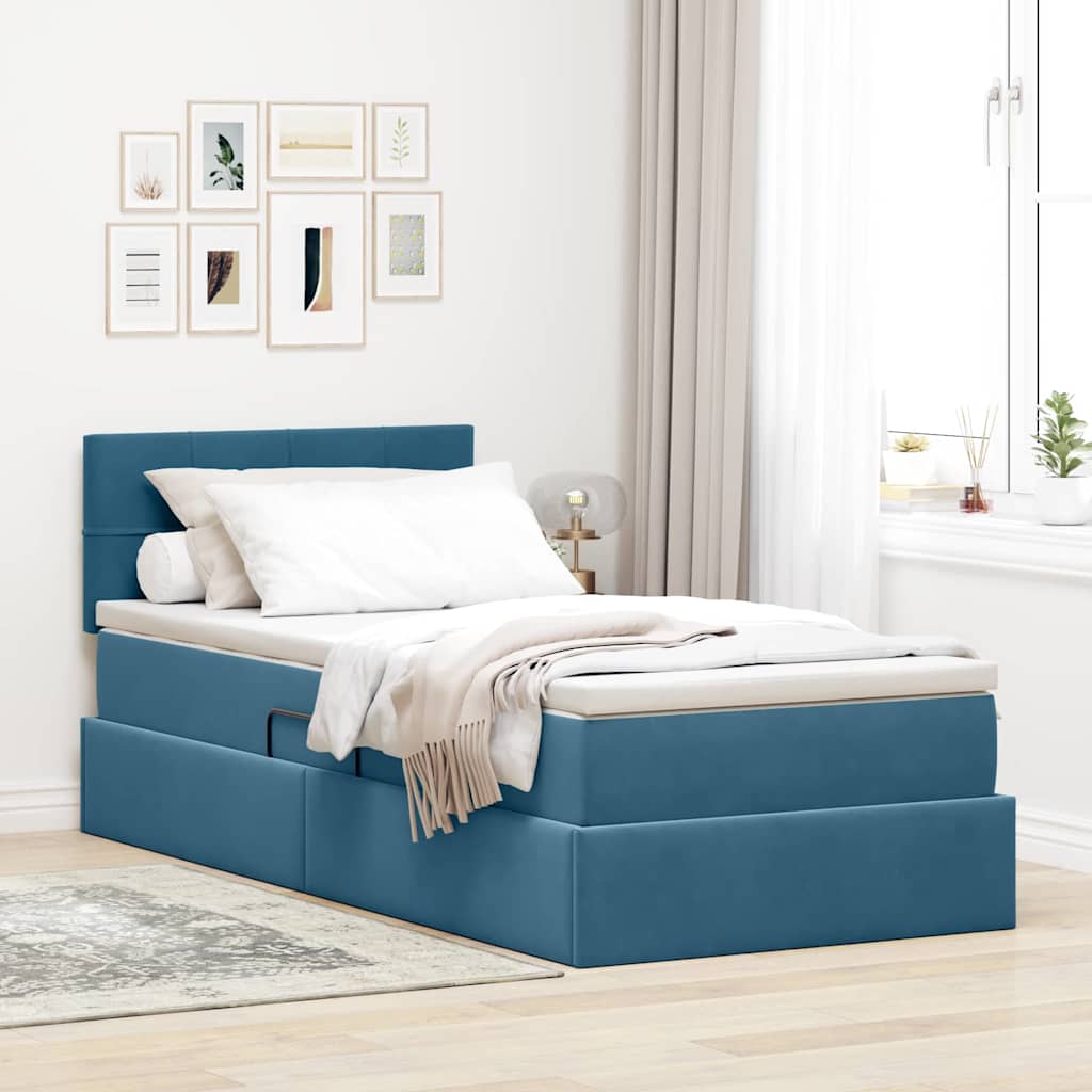 Krevet s prostorom za pohranu s LED-om Tamno plava 100 x 200 cm