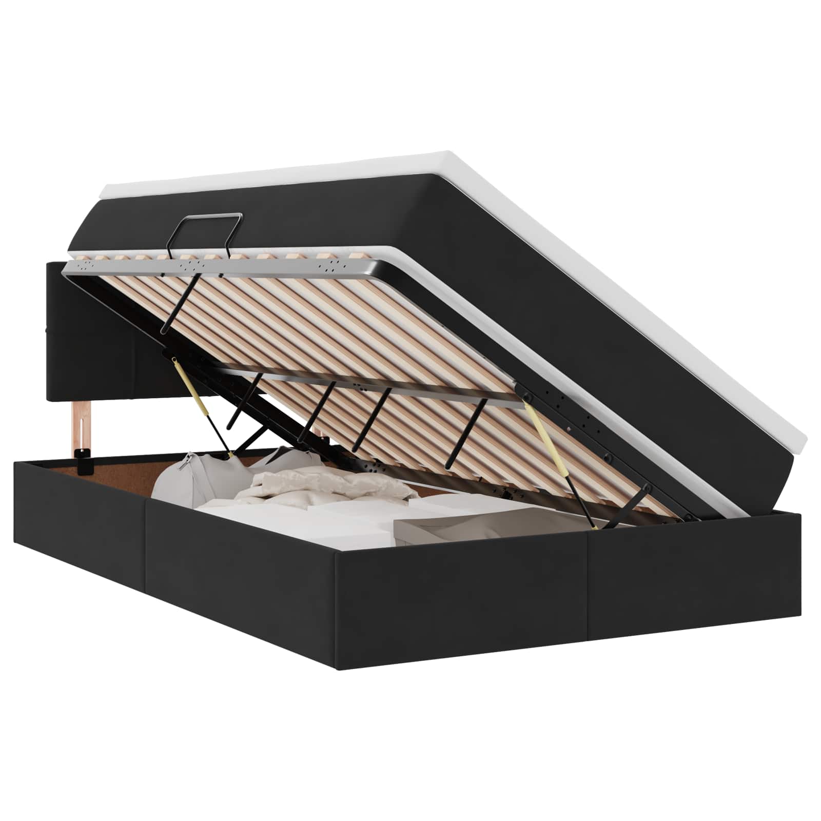 Krevet s prostorom za pohranu s LED-om Crna 120 x 200 cm Baršun