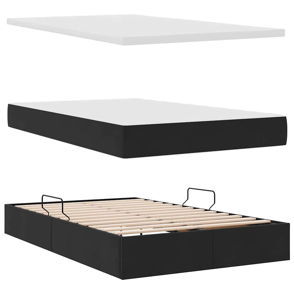 Krevet s prostorom za pohranu s LED-om Crna 120 x 200 cm Baršun