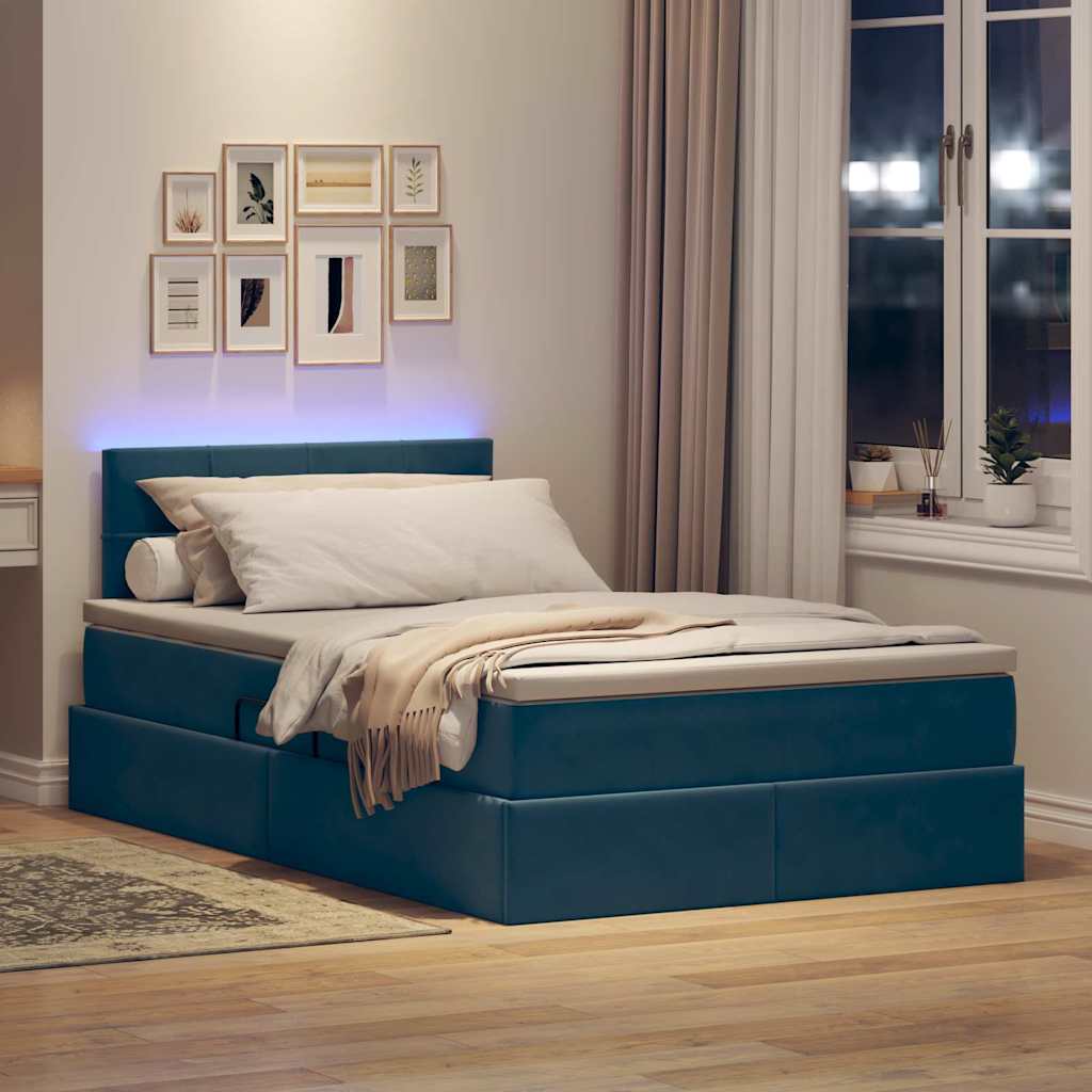 Krevet s prostorom za pohranu s LED-om Tamno plava 120 x 200 cm