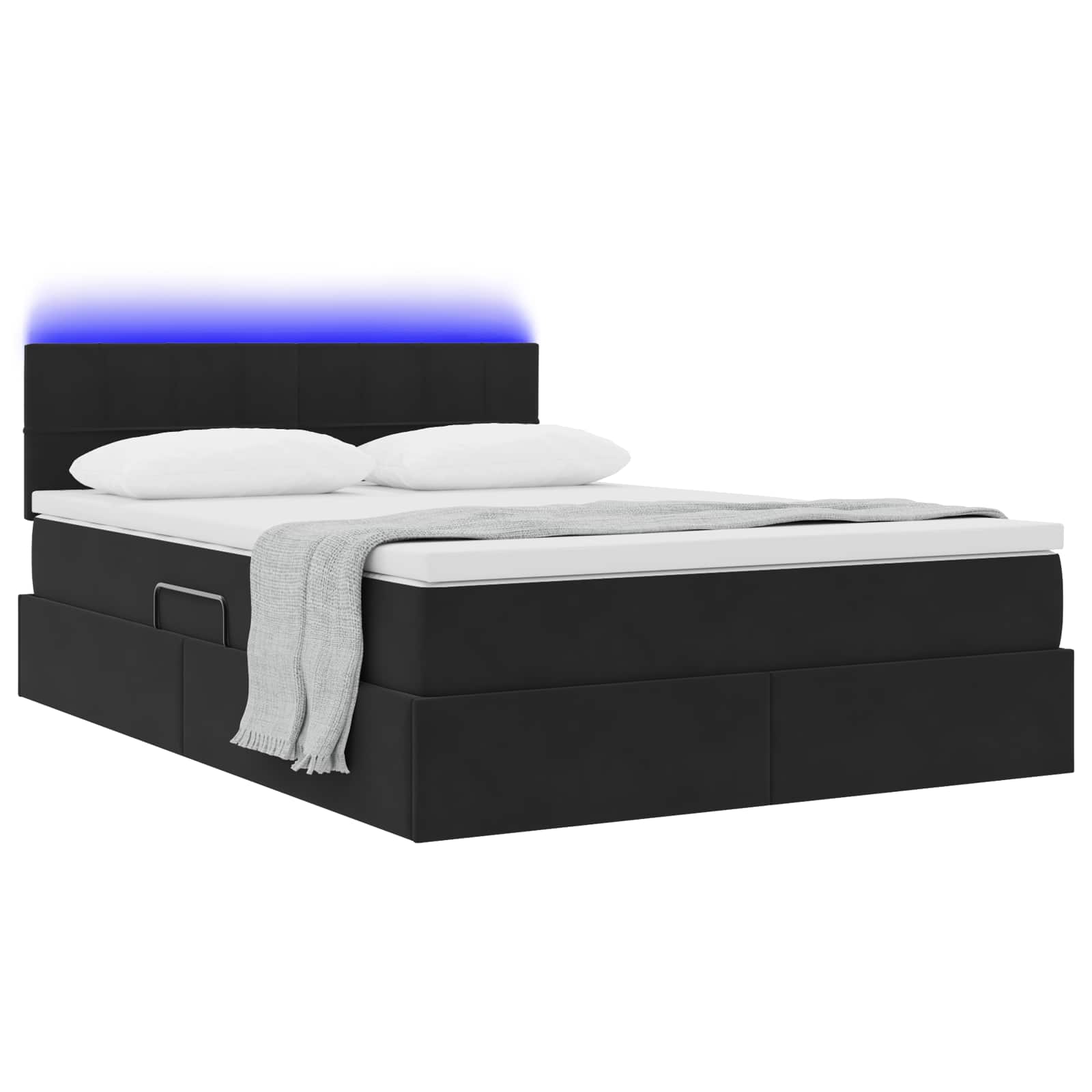 Krevet s prostorom za pohranu s LED-om Crna 140 x 200 cm Baršun