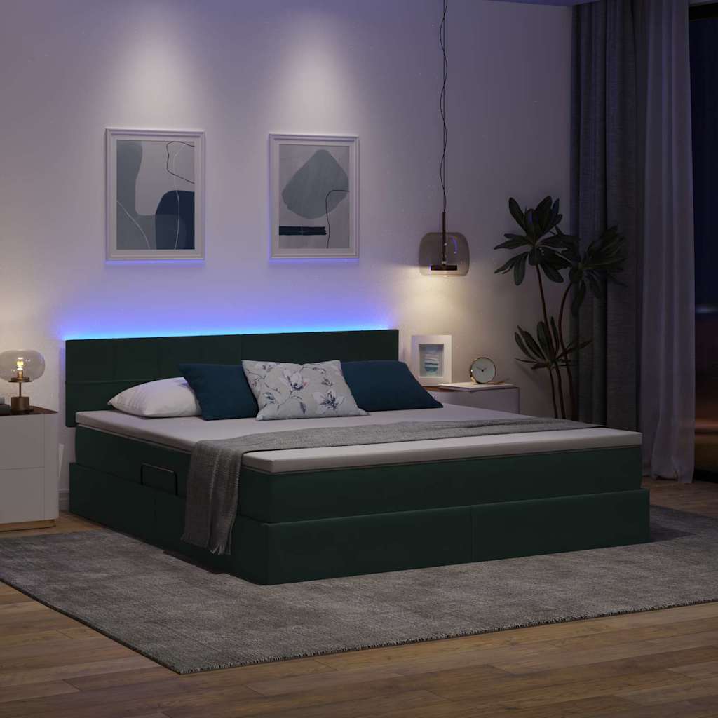 Krevet s prostorom za pohranu s LED-om Tamnozelena 160 x 200 cm
