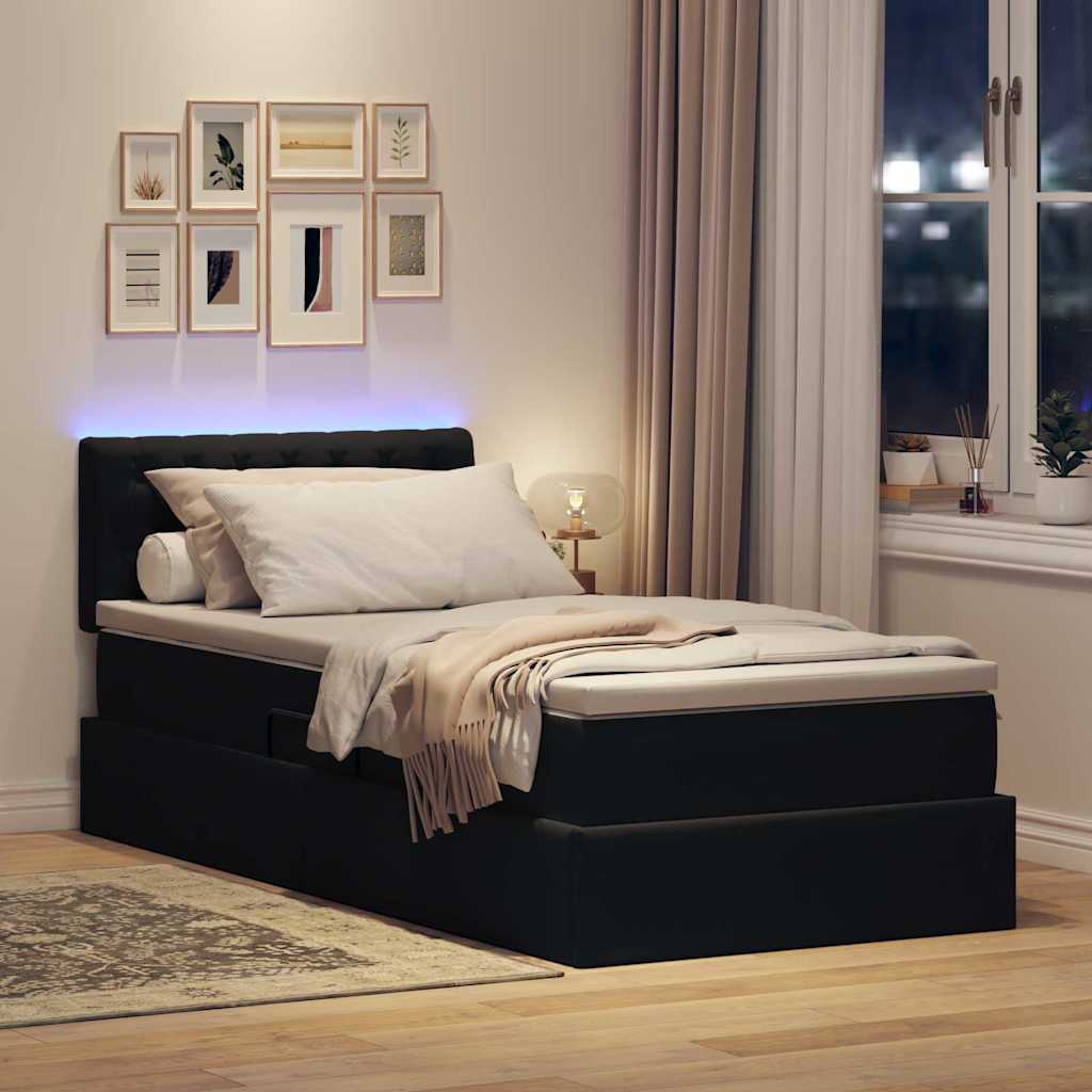 Krevet s prostorom za pohranu s LED-om Crna 90 x 200 cm Baršun