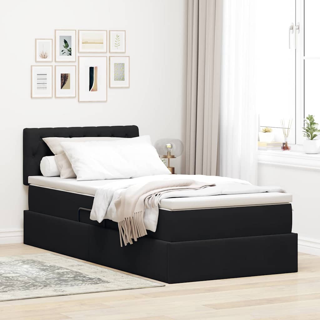 Krevet s prostorom za pohranu s LED-om Crna 90 x 200 cm Baršun