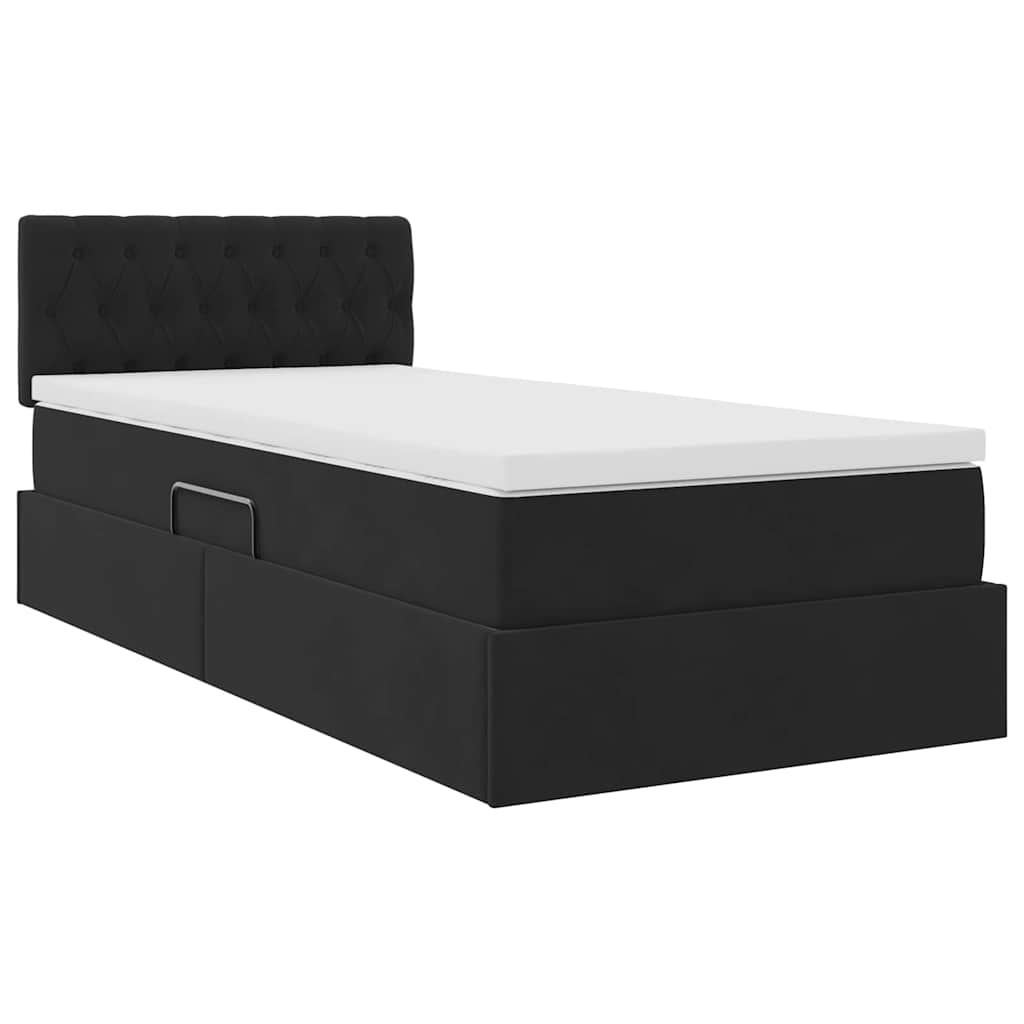 Krevet s prostorom za pohranu s LED-om Crna 90 x 200 cm Baršun