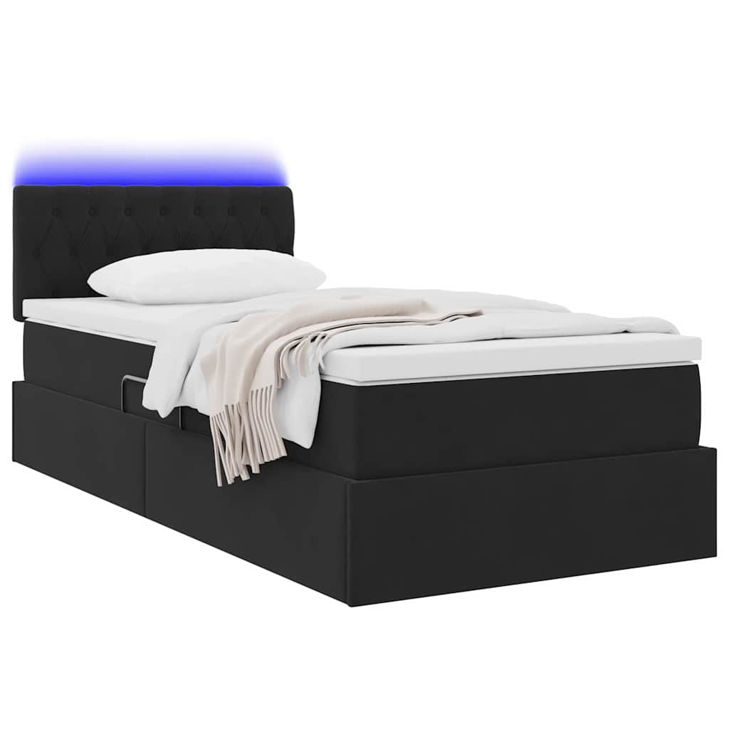 Krevet s prostorom za pohranu s LED-om Crna 90 x 200 cm Baršun