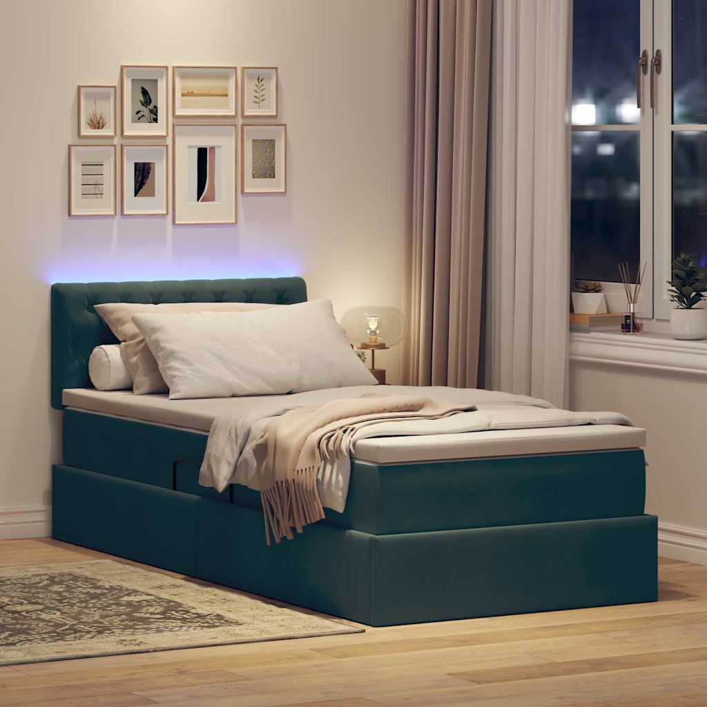 Krevet s prostorom za pohranu s LED-om Tamnozelena 90 x 200 cm