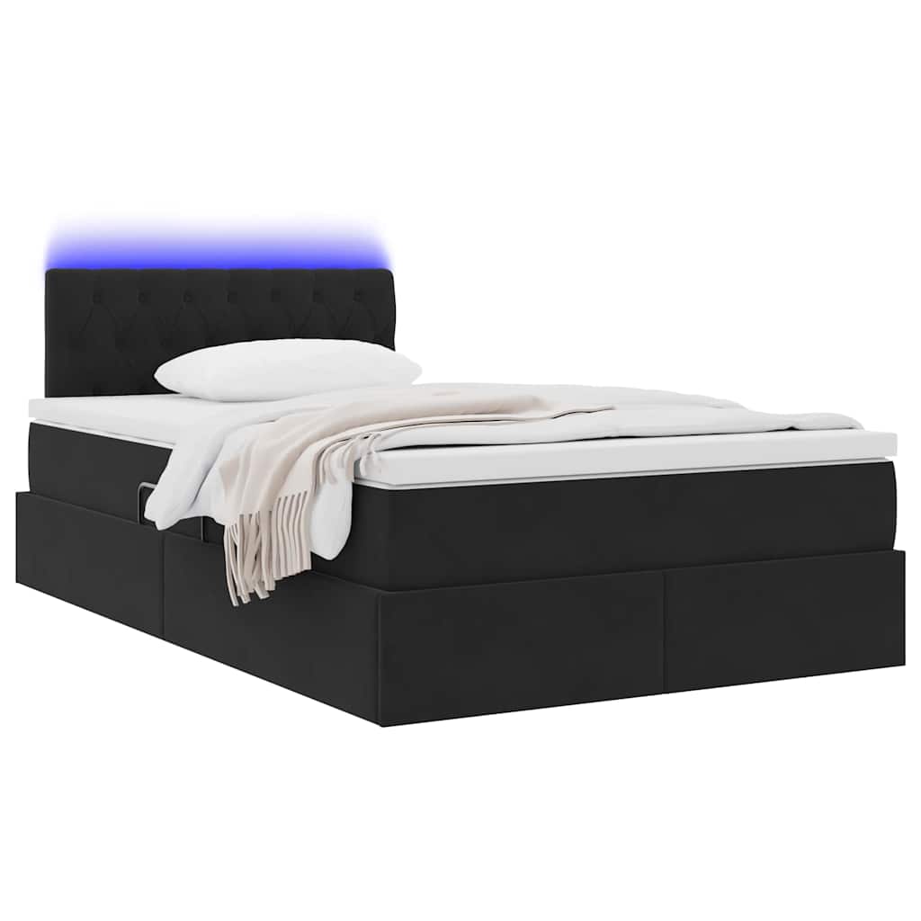 Krevet s prostorom za pohranu s LED-om Crna 120 x 190 cm Baršun