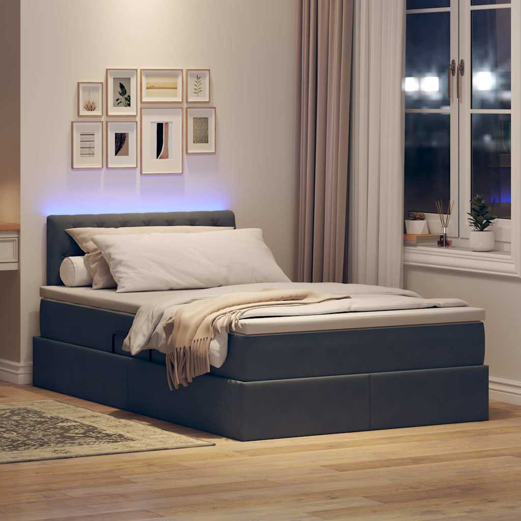 Krevet s prostorom za pohranu s LED-om Tamno siva 120 x 200 cm