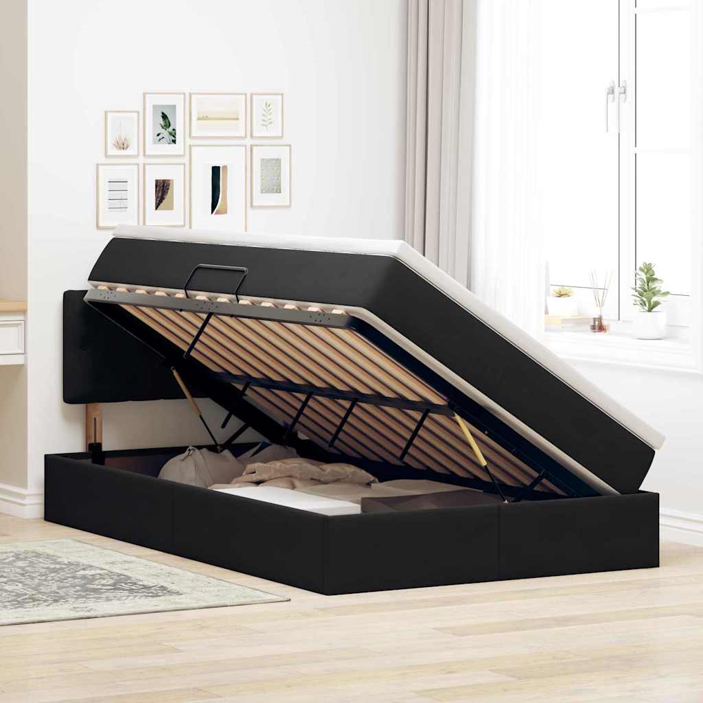 Krevet s prostorom za pohranu s LED-om Crna 120 x 200 cm Baršun