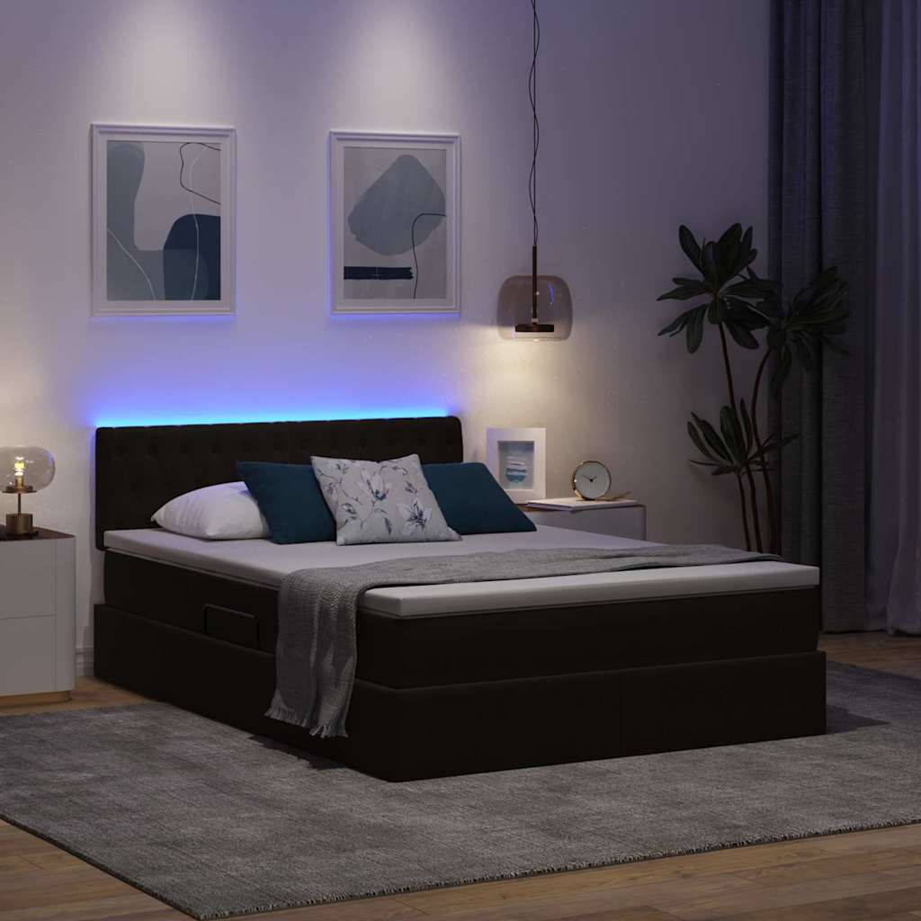 Krevet s prostorom za pohranu s LED-om Crna 140 x 200 cm Baršun