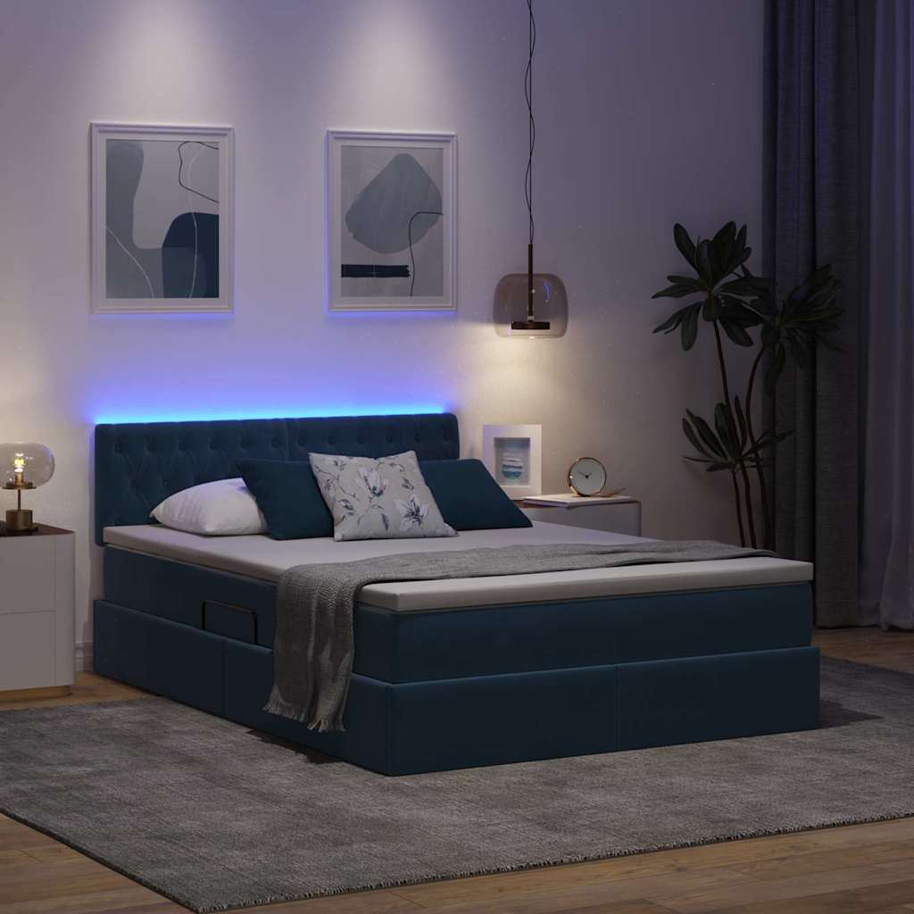 LED krevet za pohranu s madracem Tamno plava 140 x 200 cm