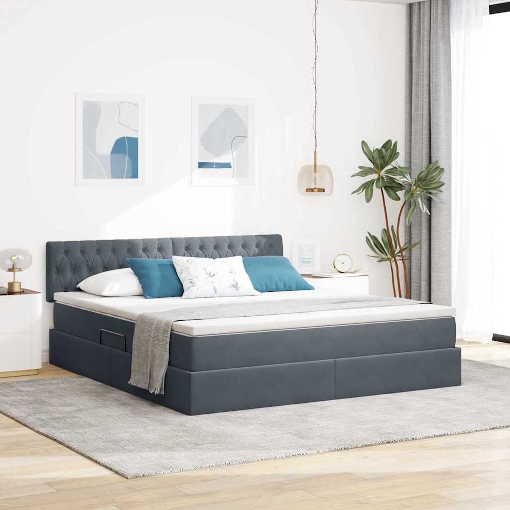 Krevet s prostorom za pohranu s LED-om Tamno siva 180 x 200 cm