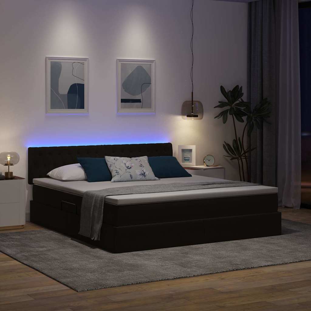 LED krevet za pohranu s madracem Crna 180 x 200 cm Baršun