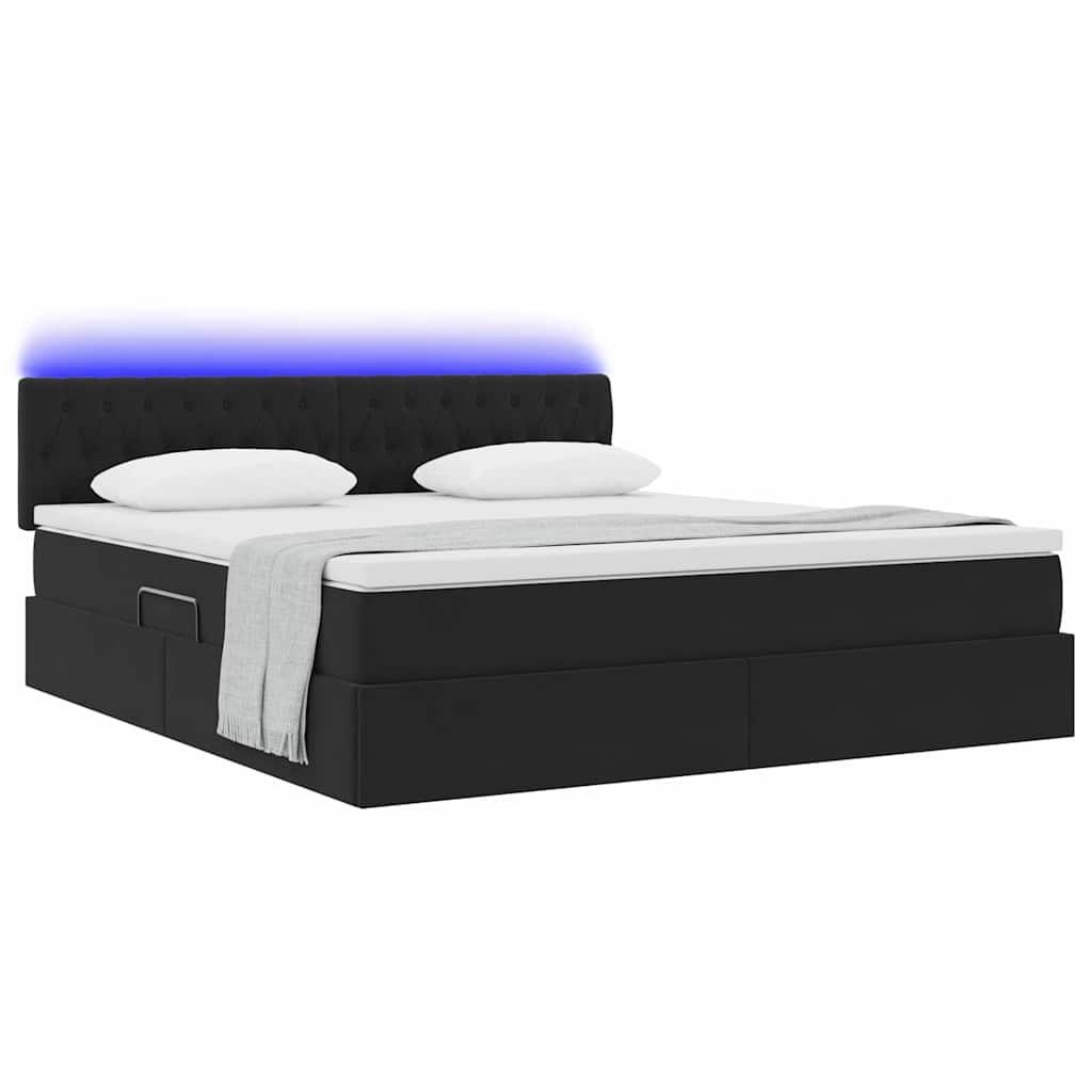 Krevet s prostorom za pohranu s LED-om Crna 180 x 200 cm Baršun