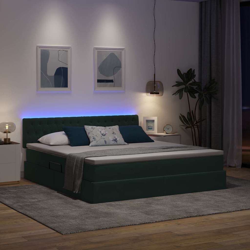 Krevet s prostorom za pohranu s LED-om Tamnozelena 180 x 200 cm