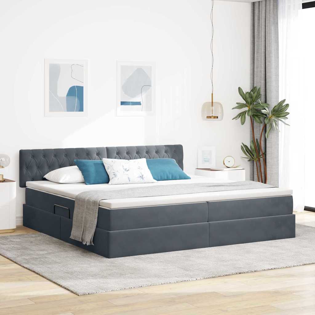 Krevet s prostorom za pohranu s LED-om Tamno siva 200 x 200 cm